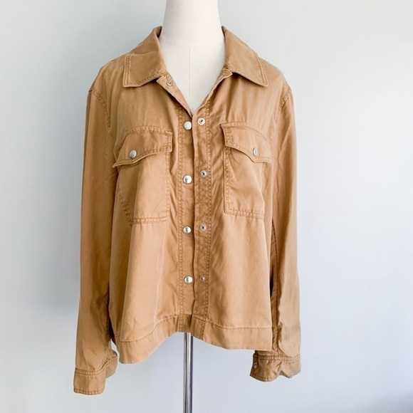LOFT 100% lyocell snap button utility swing jacket tan beige size XL - Picture 1 of 6
